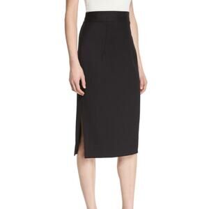 Milly black high rise midi length waist tie wool pencil skirt